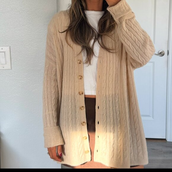Reformation Cream Cable Knit Cardigan - Picture 1 of 11